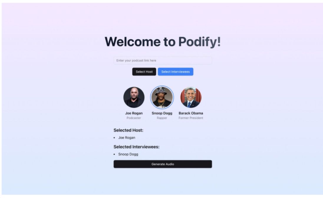 Podify web app — host and interviewee selection